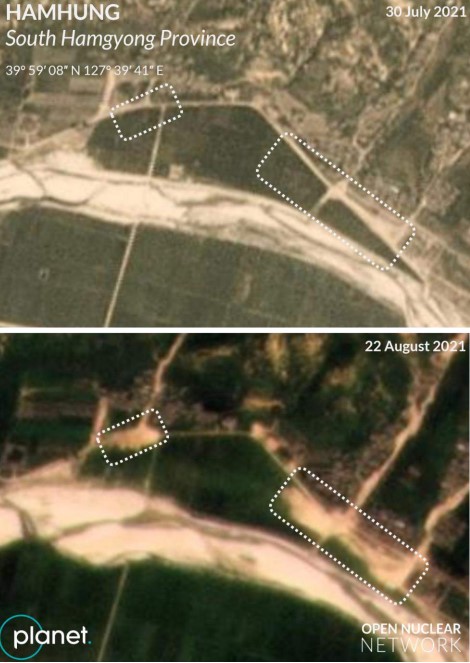 Agricultural fields were washed away during the flooding on 2 August 2021