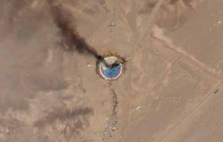 Commercial satellite image shows smoke rising from an explosion at the Imam Khomeini Space Center in Iran