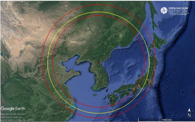 Comparison of flight rangesfrom a location in the DPRK