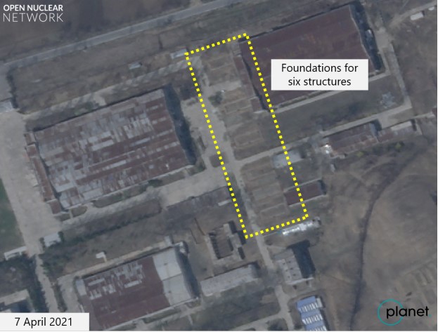 Foundations for six structures appeared in a satellite image dated 7 April 2021