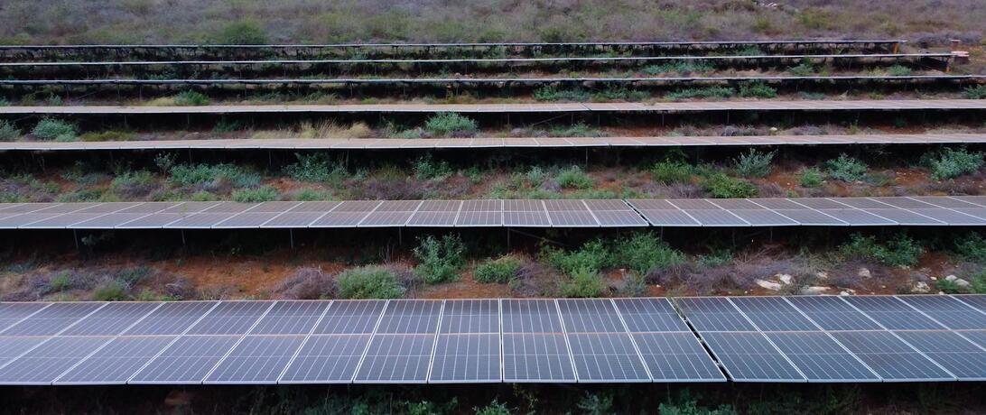 Close up shot of Baidoa Electric Company's solar panels on their company property in Mogadishu
