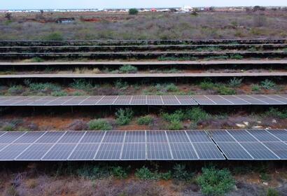 Close up shot of Baidoa Electric Company's solar panels on their company property in Mogadishu